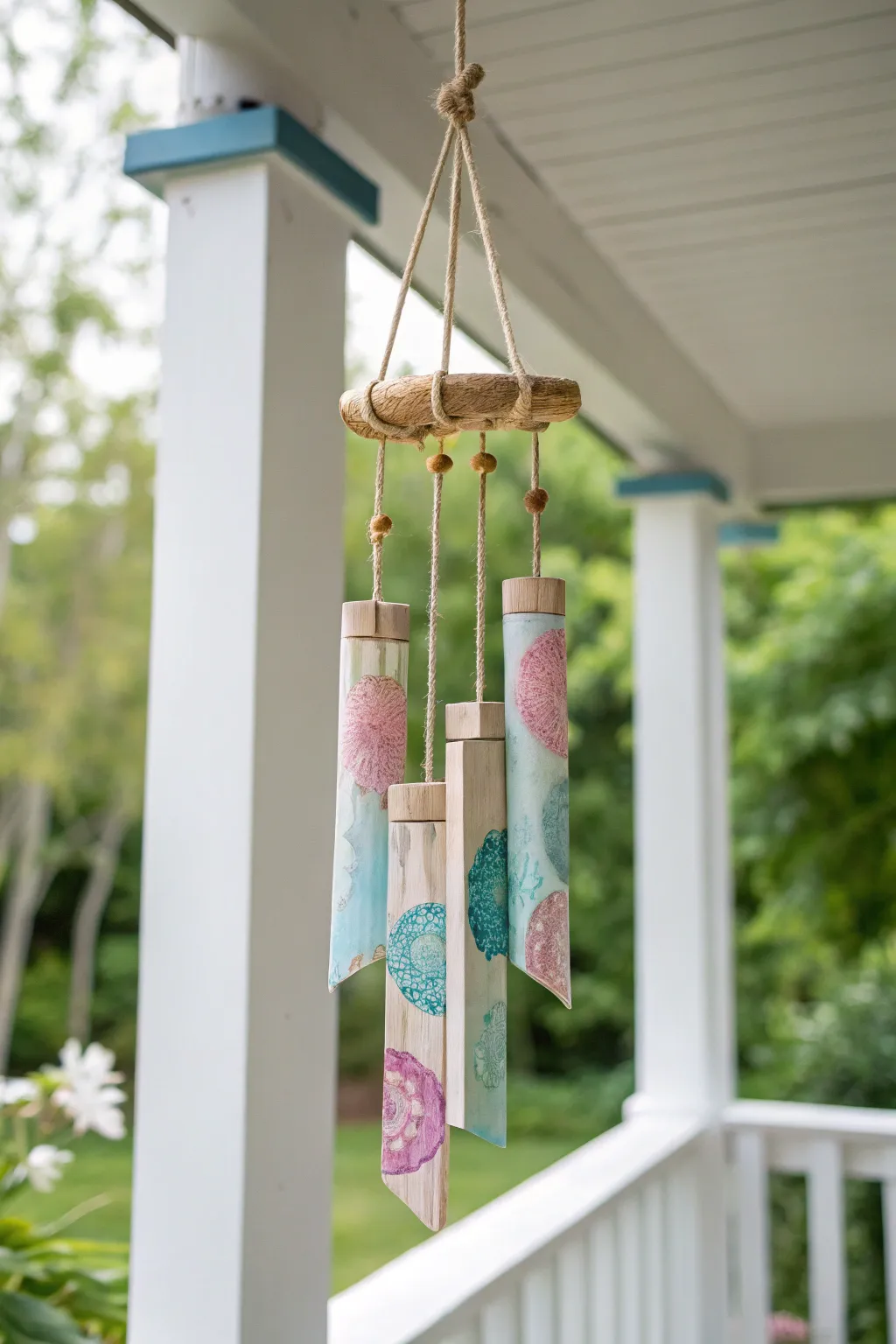 Elevate your porch with the soothing charm of handcrafted watercolor wind chimes.