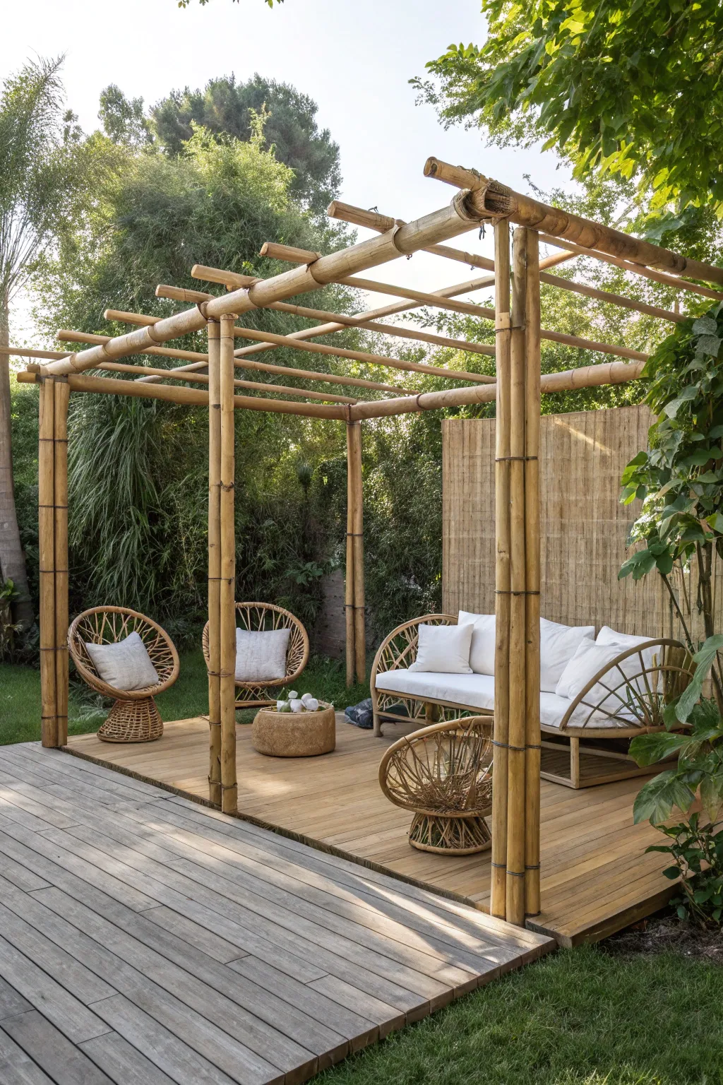 Create a serene garden oasis with a beautifully crafted bamboo pergola.