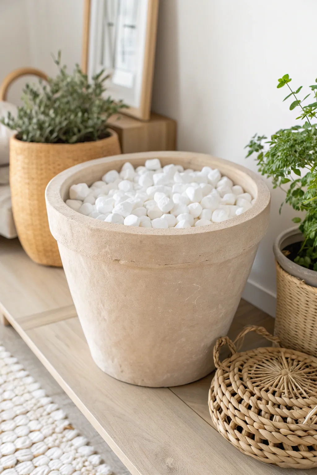Effortless elegance: Discover the perfect filler for your planter with these long-lasting packing peanuts.