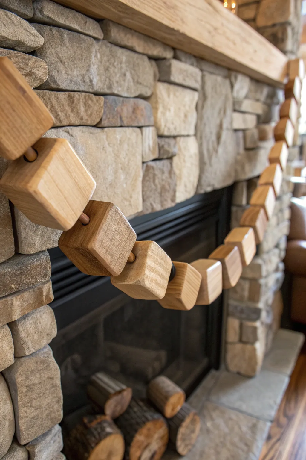 Elevate your space with the timeless charm of an oversized wooden block garland.