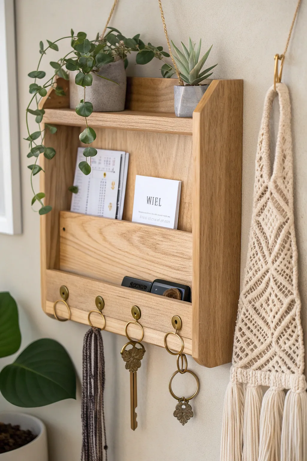 Elevate your entryway with this stunning minimalist wood organizer, where functionality meets Scandinavian elegance.