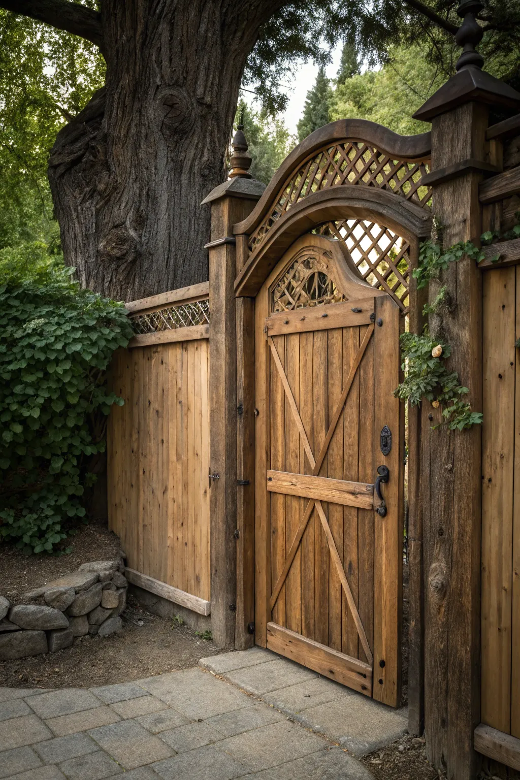 Discover the secret within: a hidden gate perfectly blended into a rustic fence.