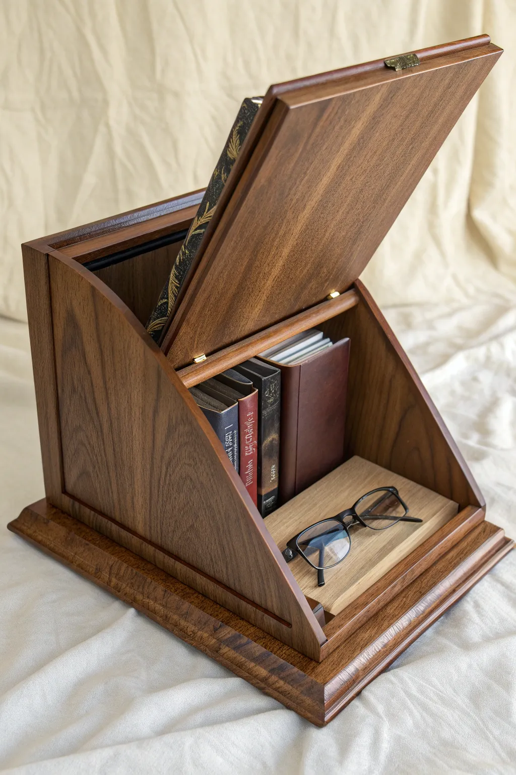 Discover the art of concealment with this masterfully crafted wooden book stand, where function meets mystery. #Craftsmanship #HiddenStorage