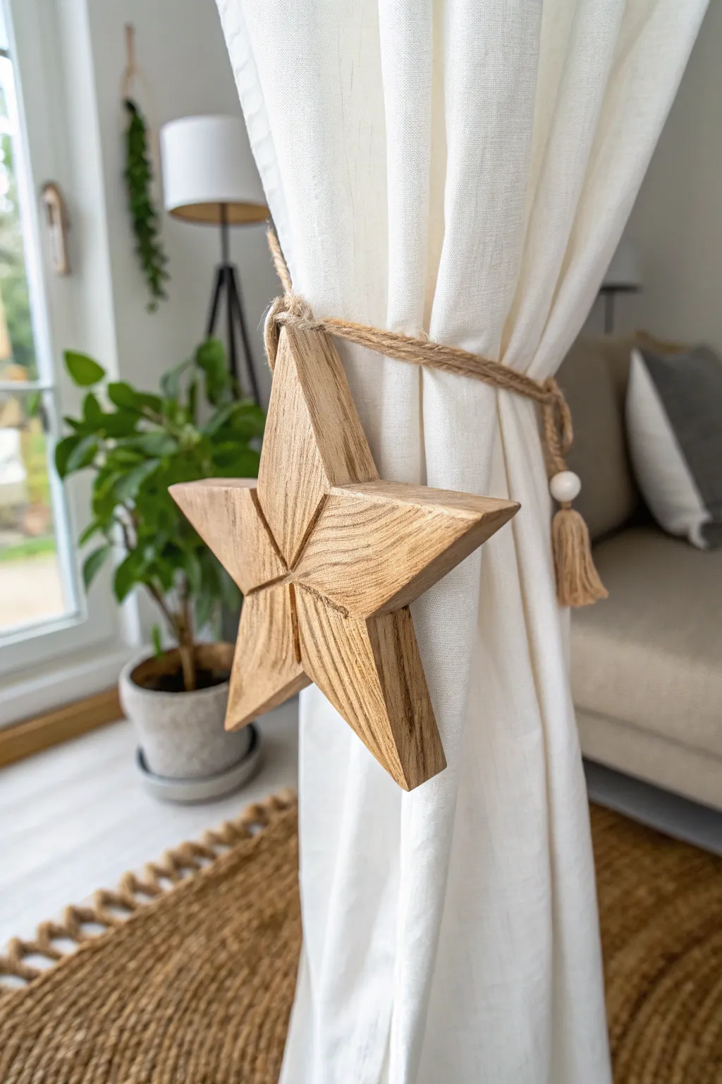 Add a touch of whimsy to your home with these charming wooden star curtain tiebacks.