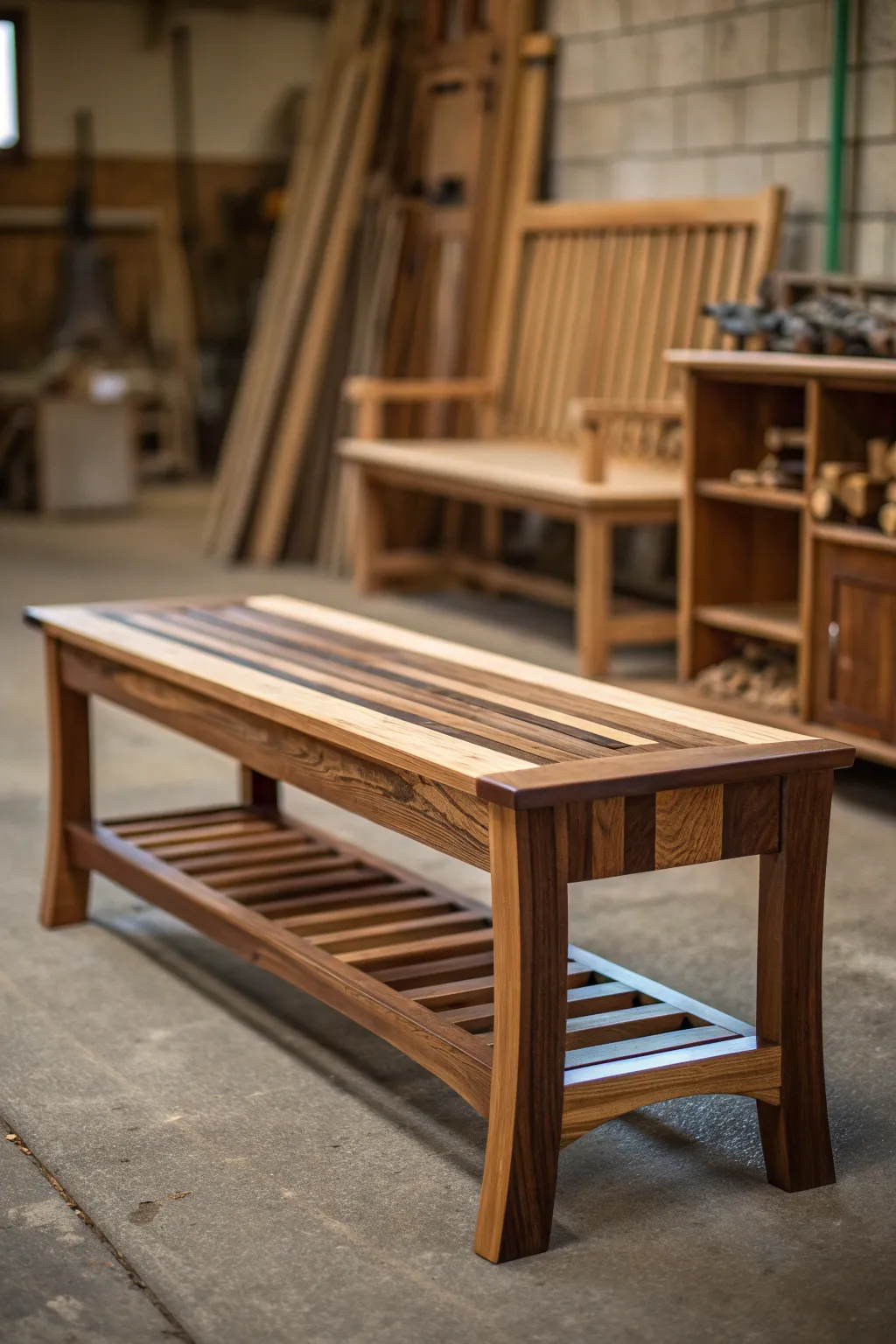 Elevate your space with a handcrafted bench that marries rustic charm with modern elegance.