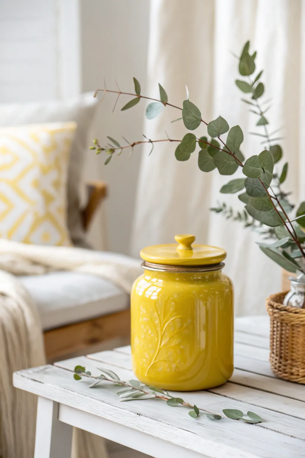 Brighten your space with a touch of sunshine - a handcrafted yellow jar perfect for minimalist decor.