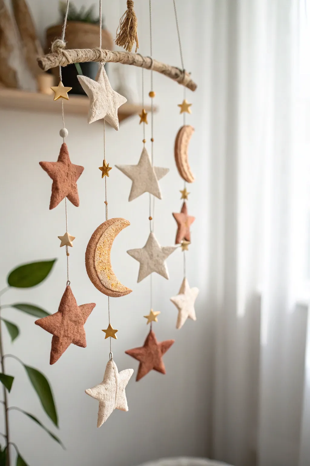 Elevate your space with the enchanting dance of clay stars and moons. 🌙✨ #ClayArt #MinimalistDecor