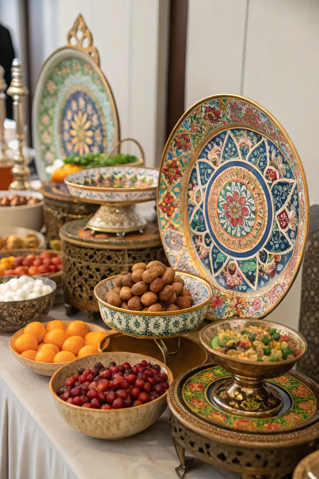 Themed tableware enhancing the festive look of Annakut.