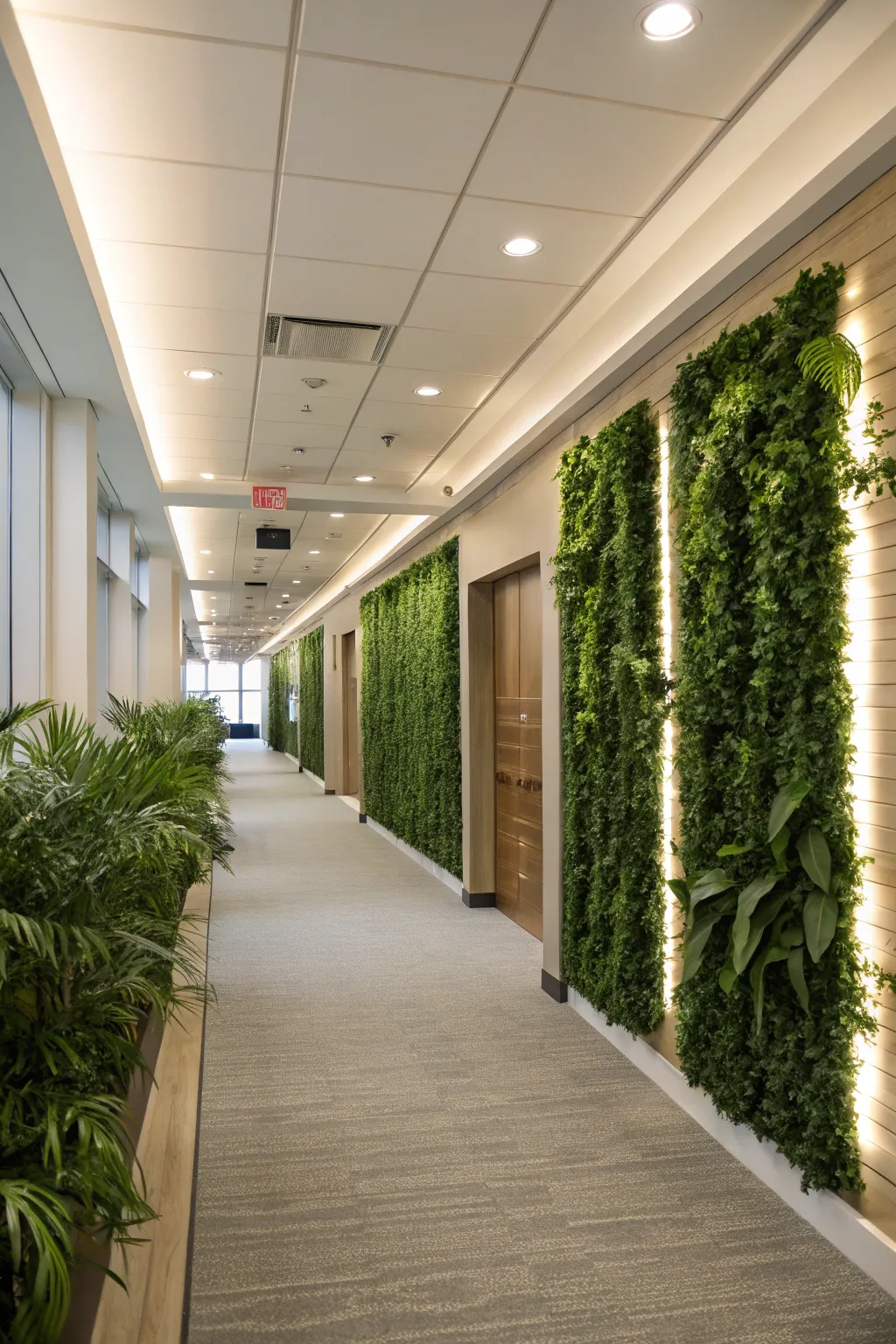 A plant wall adds charm to any hallway.