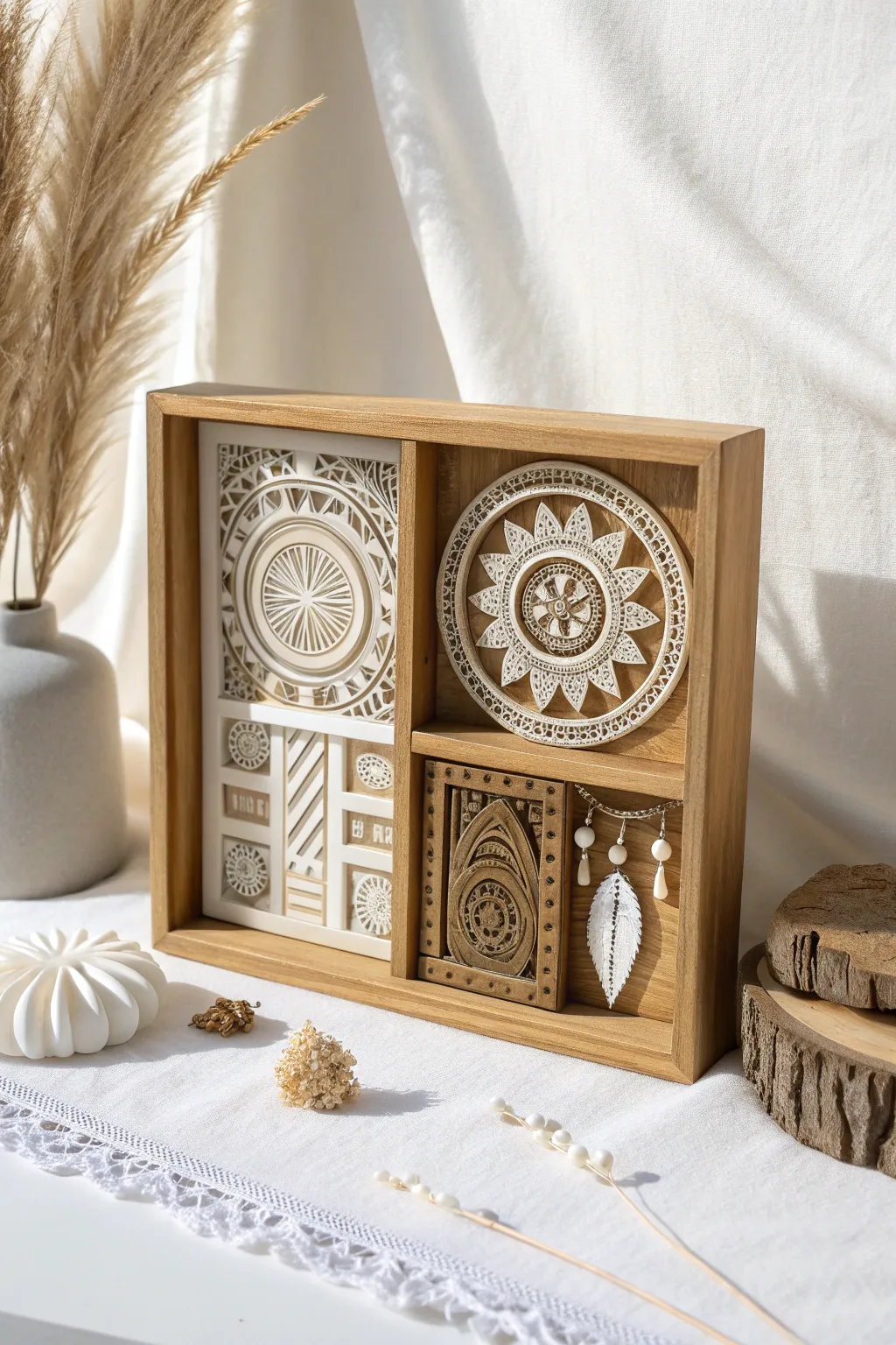 Discover the art and history of the Aztecs with this elegantly crafted shadow box, a perfect blend of minimalism and cultural richness.