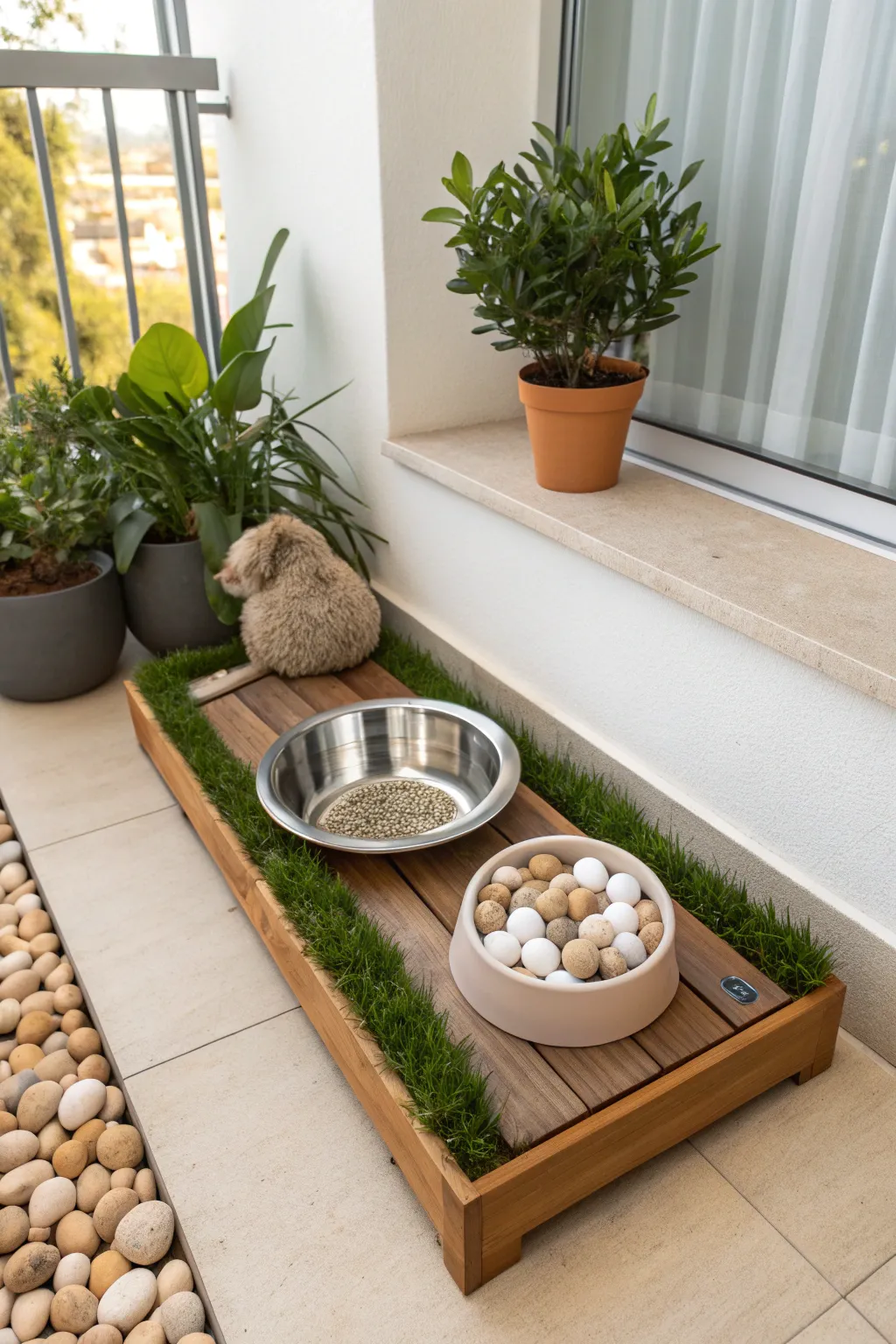 Transform your balcony into a chic and engaging potty paradise for your pup. 🌿🐾 #MinimalistPetCare #ScandiBohoStyle