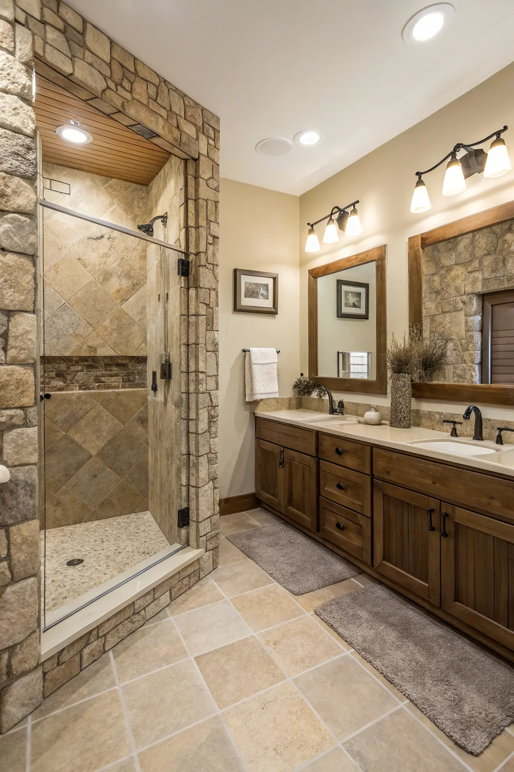 Natural and soothing stone accents.