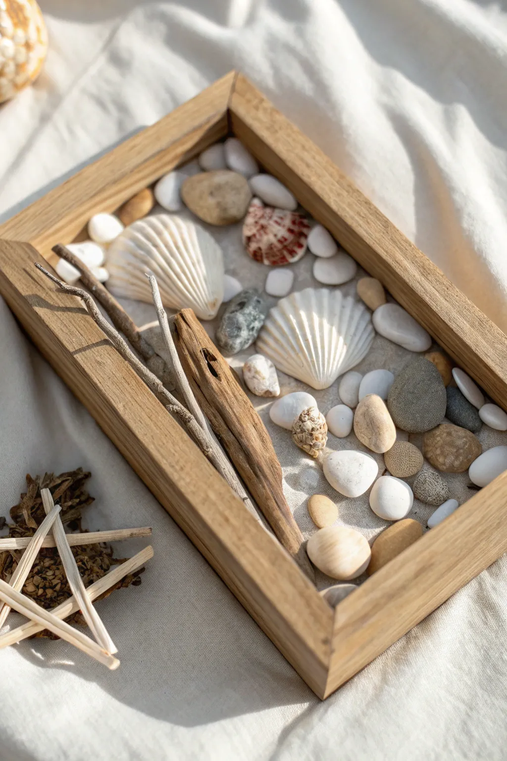 Capture the essence of the seaside with a minimalist shadow box, perfect for preserving your beach memories with elegance and style.