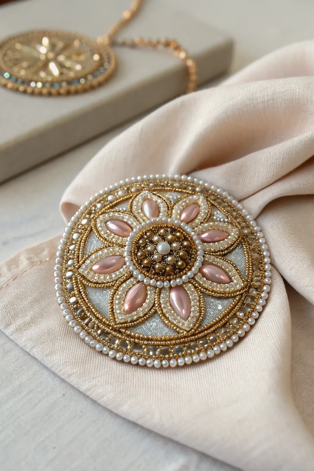 Elevate your style with the sparkle of metallic beads: a luxurious touch to any medallion.