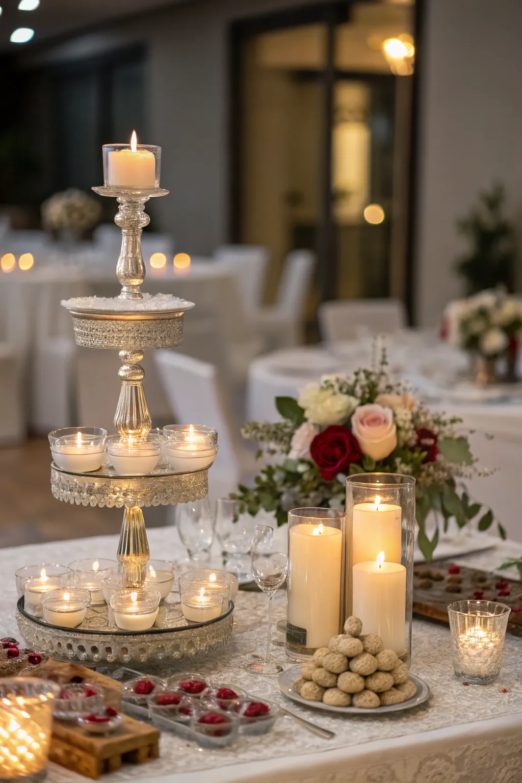 A tiered candle display that adds elegance and height.