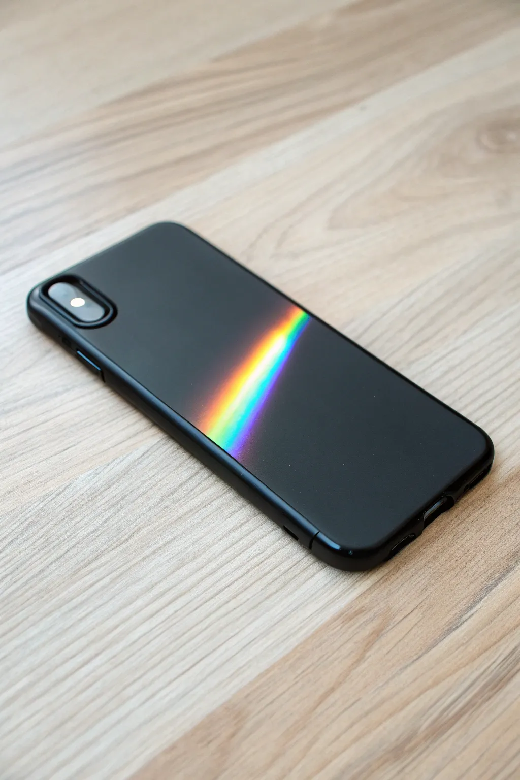 Transform your phone case into a canvas of shifting colors with a stunning rainbow reflection design.