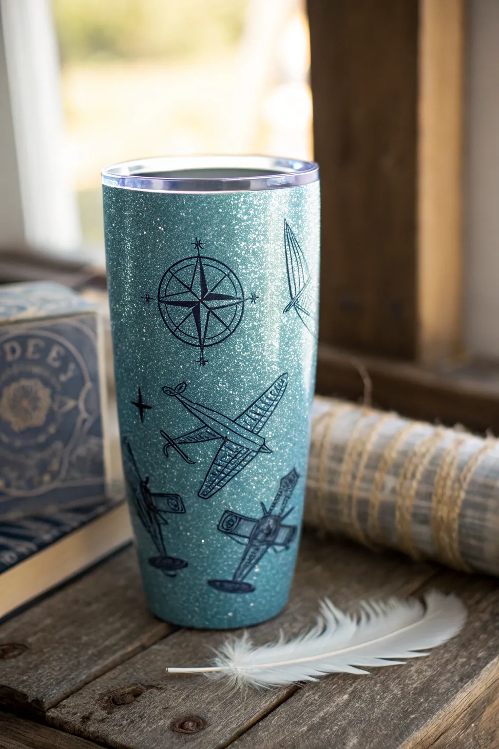 Sip your wanderlust with a touch of vintage charm and glittering adventure.
