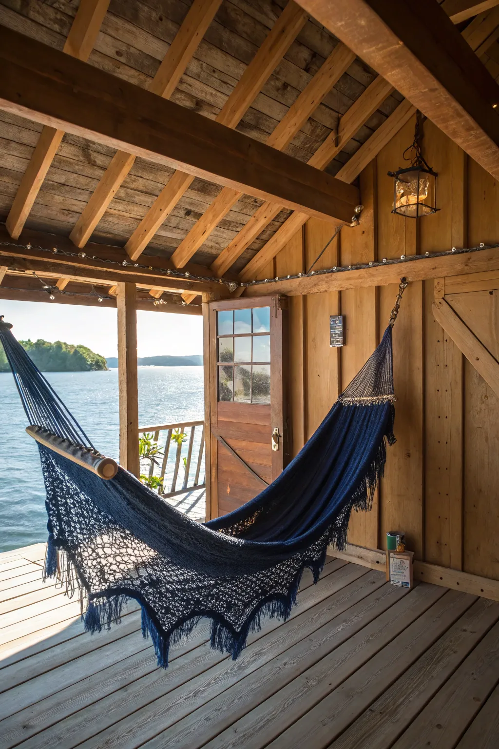 Unwind in Style: Discover the perfect hammock haven for your boat shed getaway.