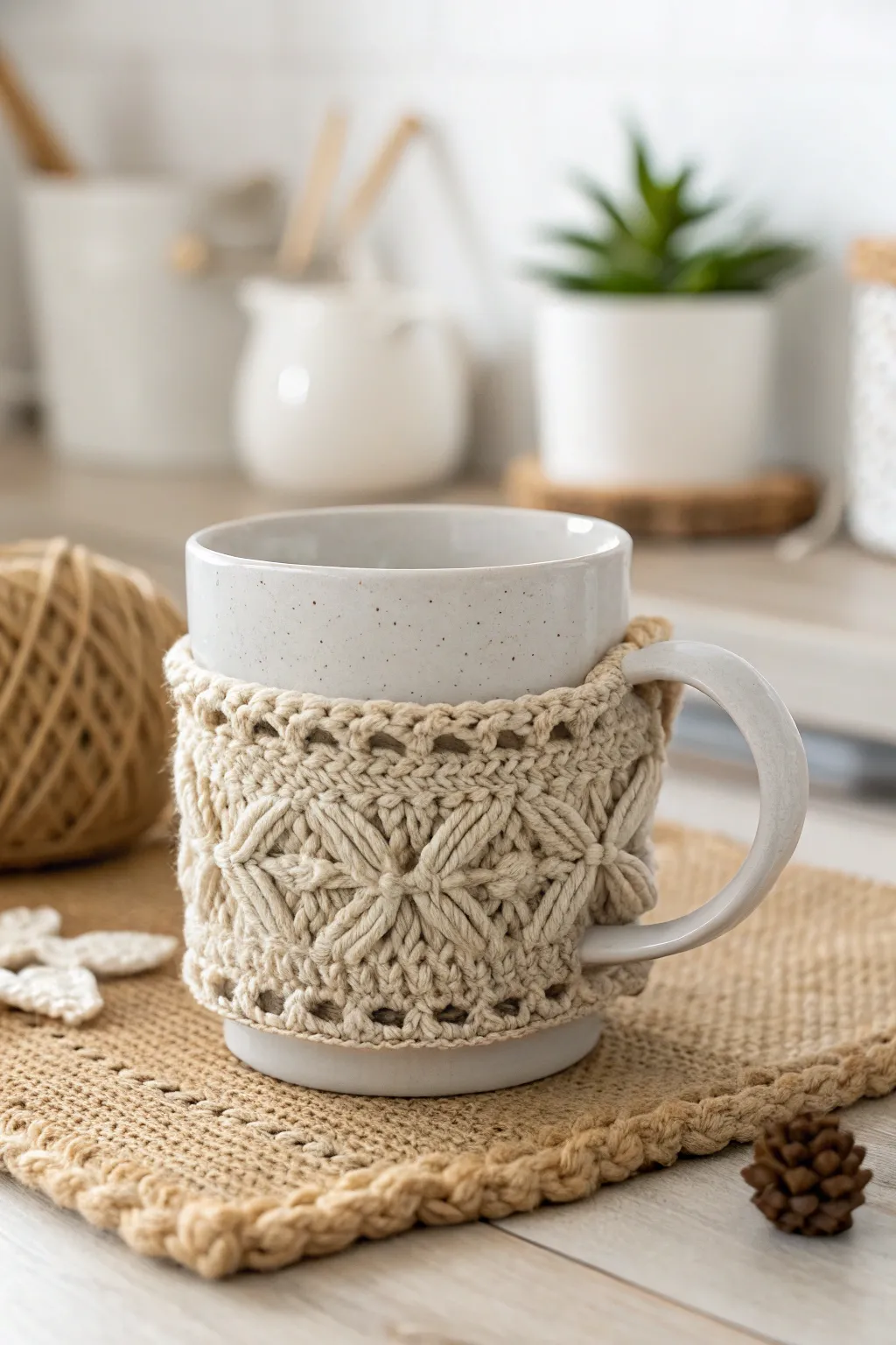 Warm your hands and your soul with this charming boho mug cozy, a perfect blend of style and comfort.