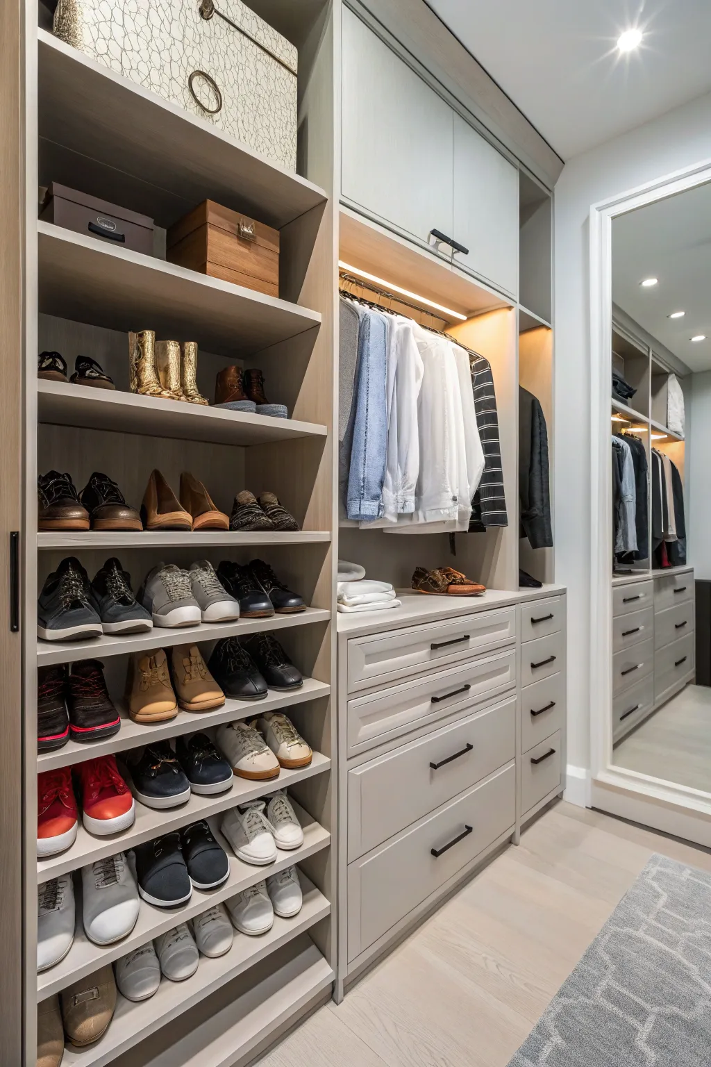 An integrated shoe display adds a boutique-like touch.