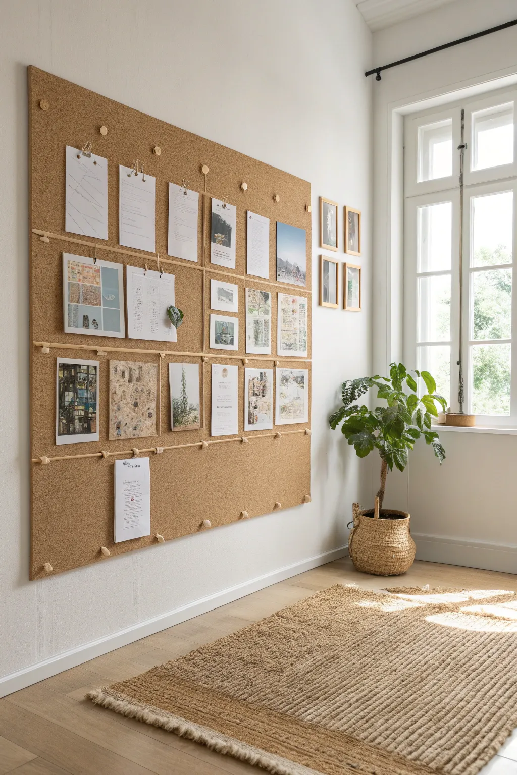 Unleash your creativity with a beautifully expansive cork board display.