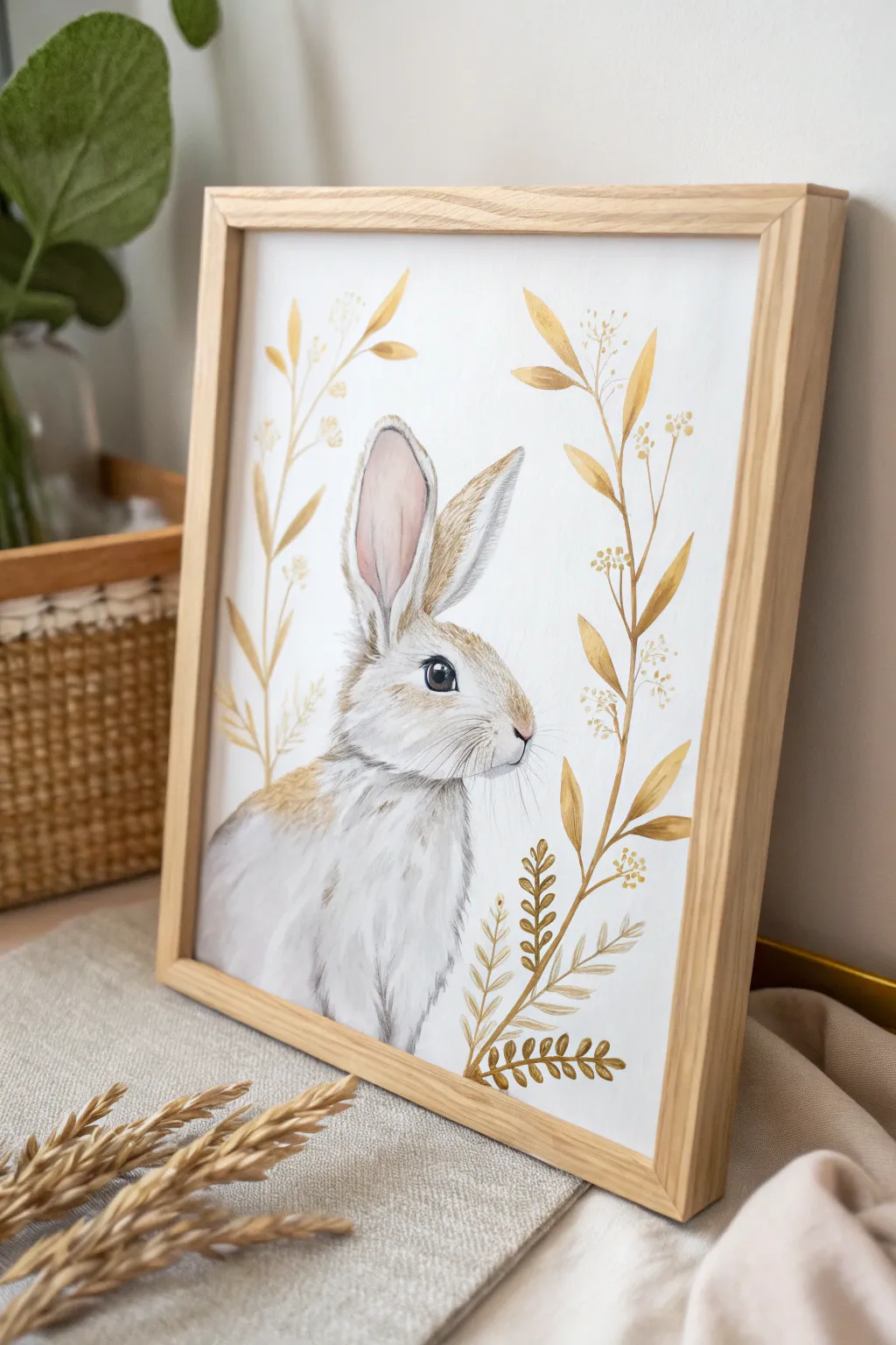 Elevate your art with a touch of gold elegance. Discover the beauty of simplicity and craftsmanship with this charming bunny painting.