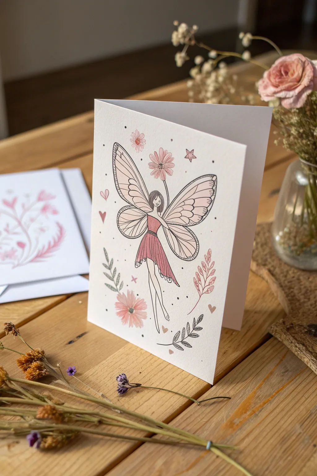 Embrace the magic of minimalism with this enchanting fairy card design.