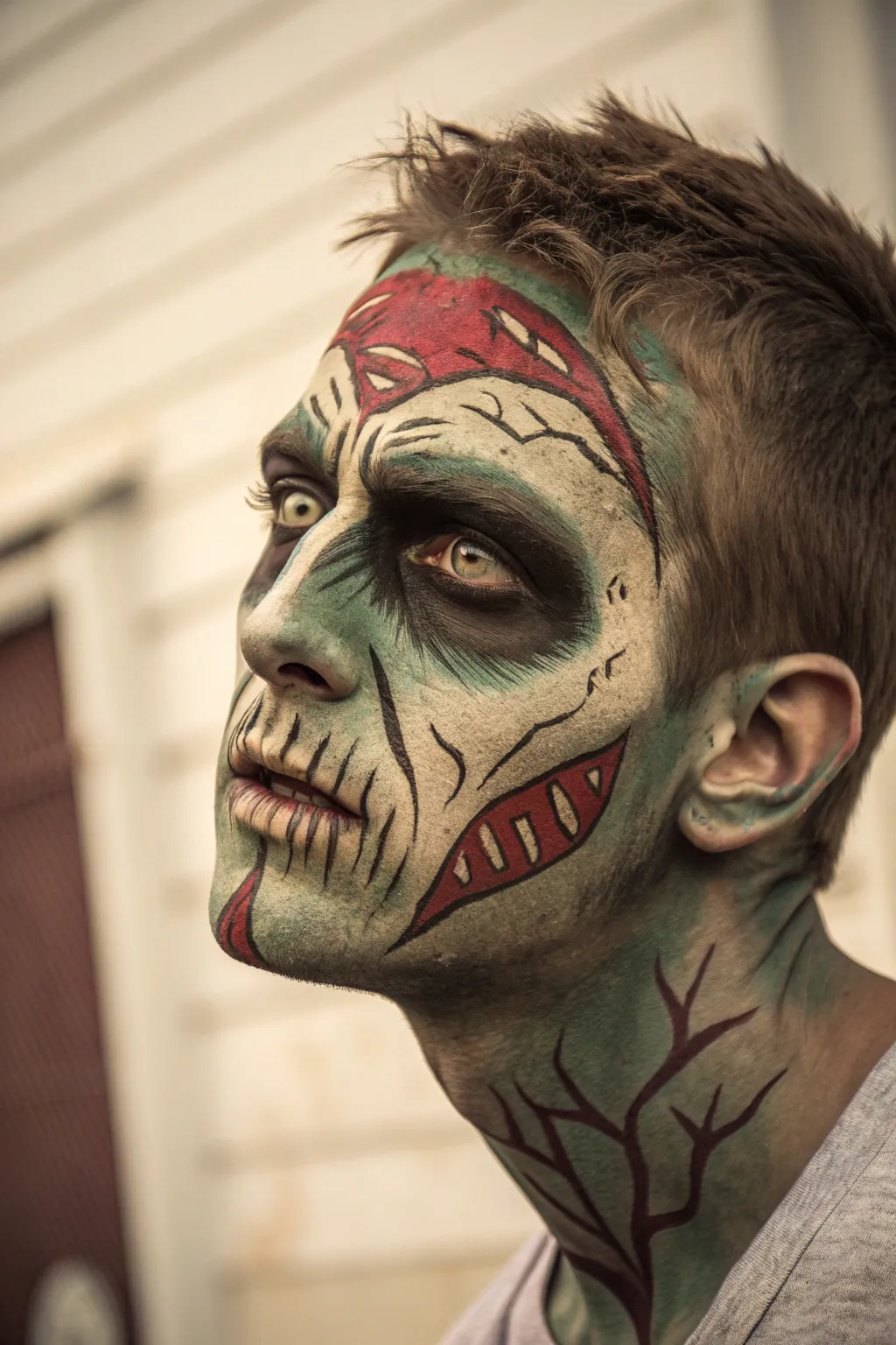 Unleash your inner monster with this vintage zombie face paint—where classic horror meets modern artistry.