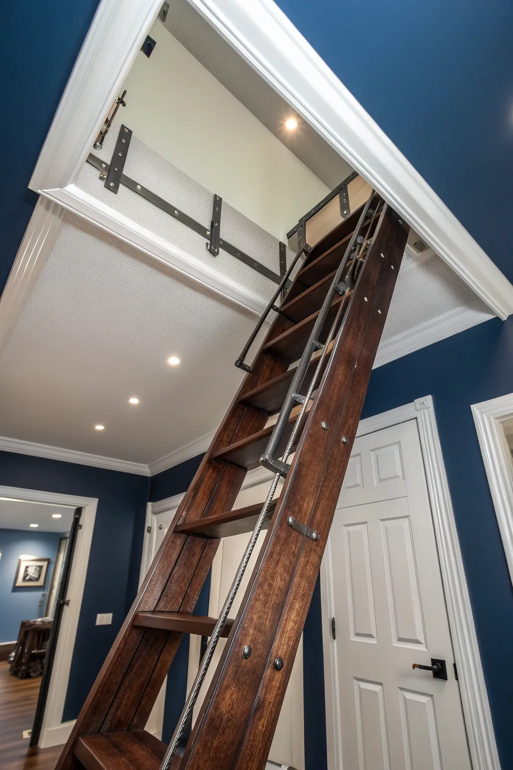 Elevate your space with style: A retractable ladder solution for the modern home.