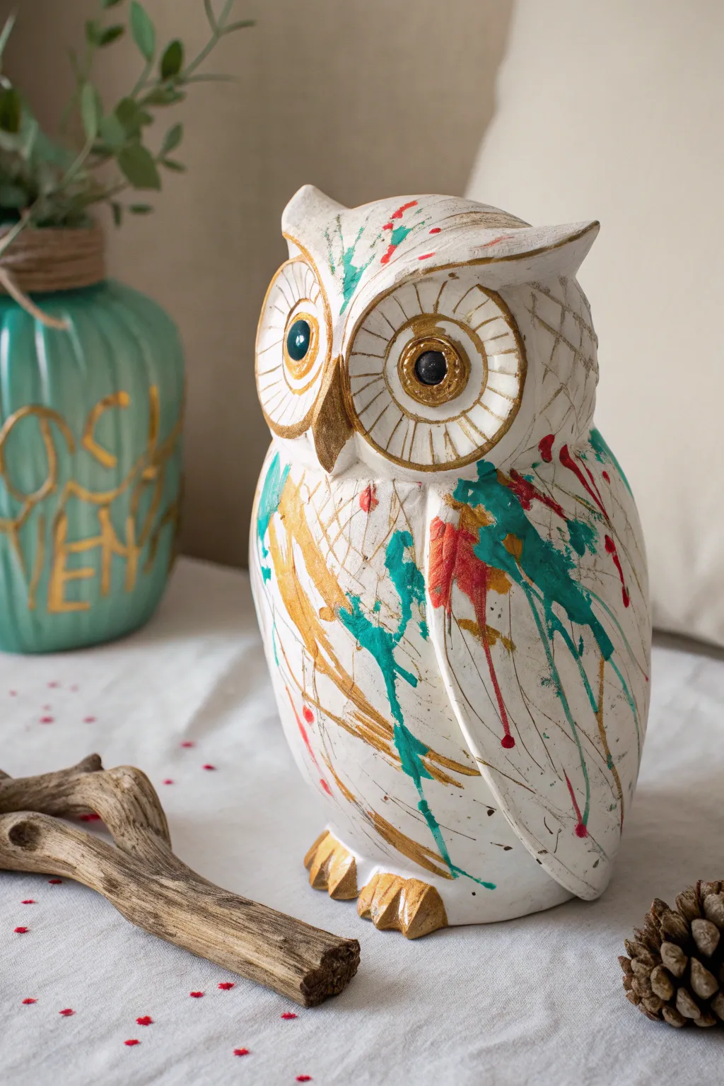 Unleash your creativity with abstract ceramic owl art - where simplicity meets vibrant expression.