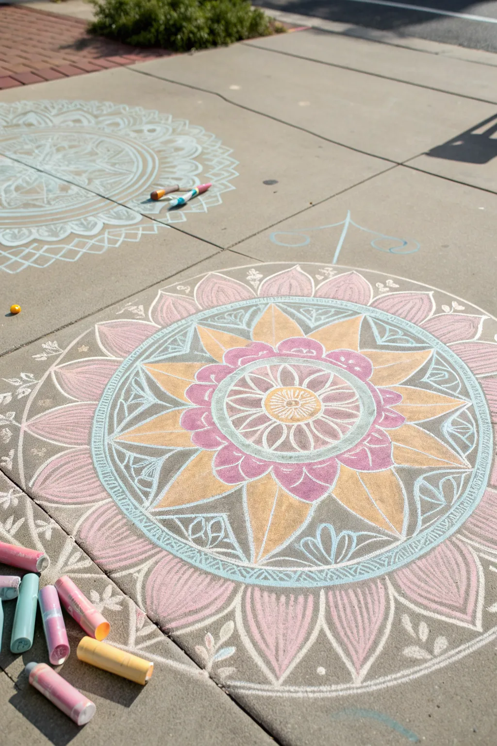 Unleash creativity with a serene chalk mandala—a perfect blend of art and mindfulness for kids.