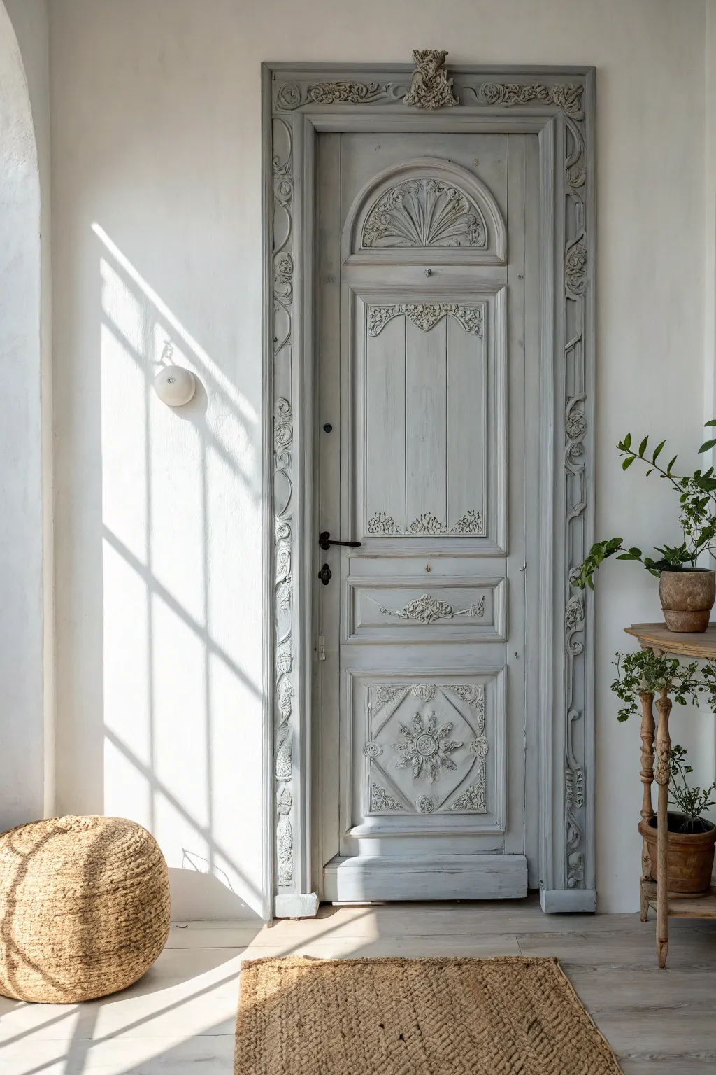 Transform your space effortlessly with the charm of soft gray chalk-painted doors.