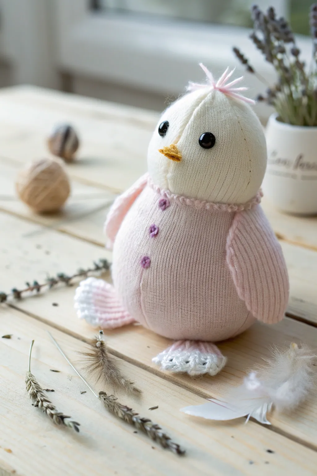 Embrace simplicity and charm with this handcrafted sock chick, adding a touch of cozy elegance to your space.