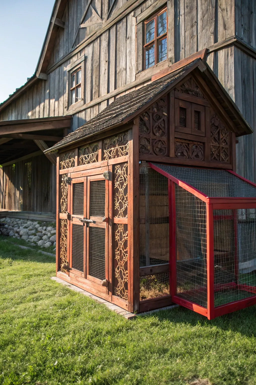 Enhance your barn with a beautifully crafted chicken run extension for happy, free-ranging chickens!