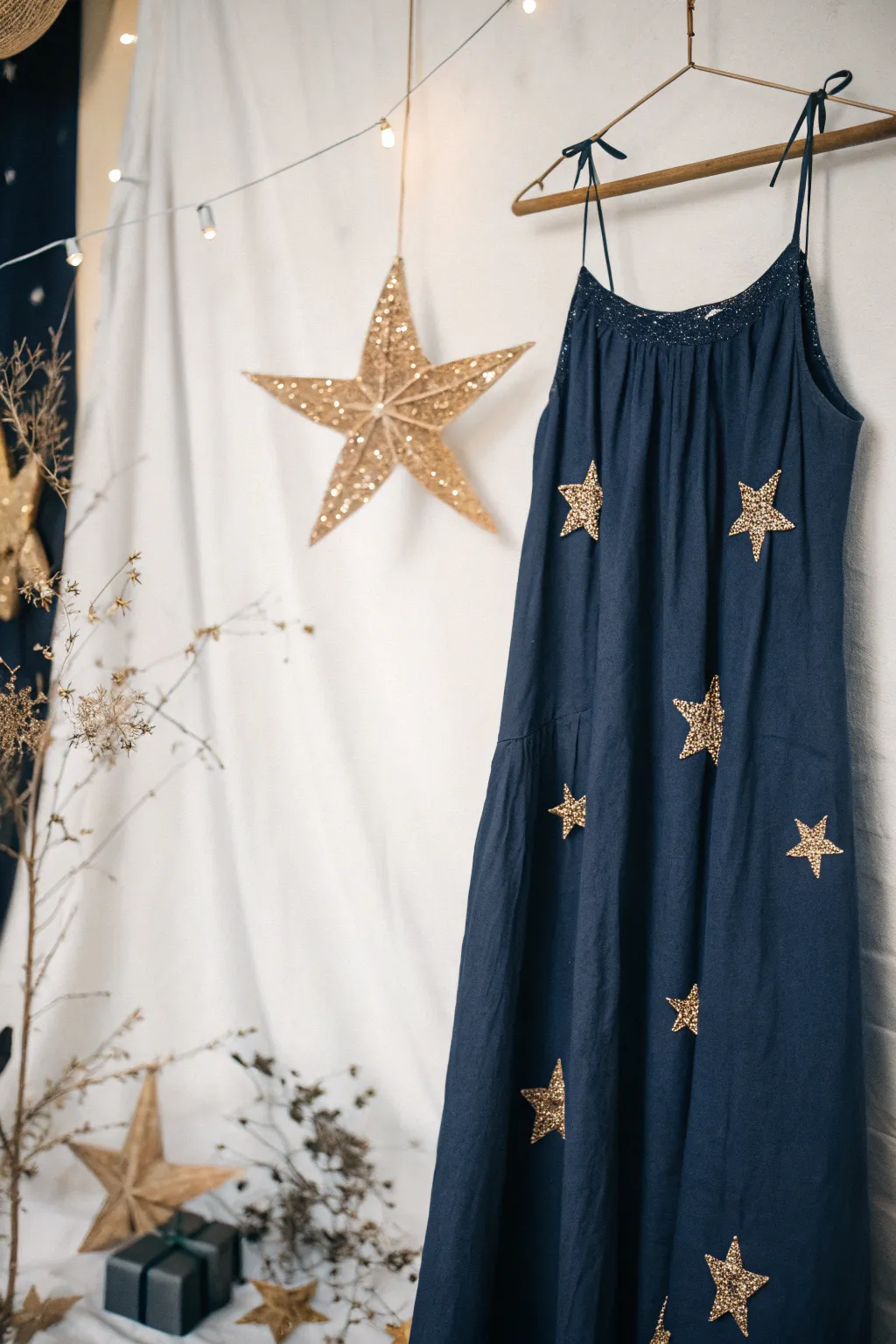 Twinkle in style with this DIY starry night sky costume, perfect for a magical Christmas soirée.