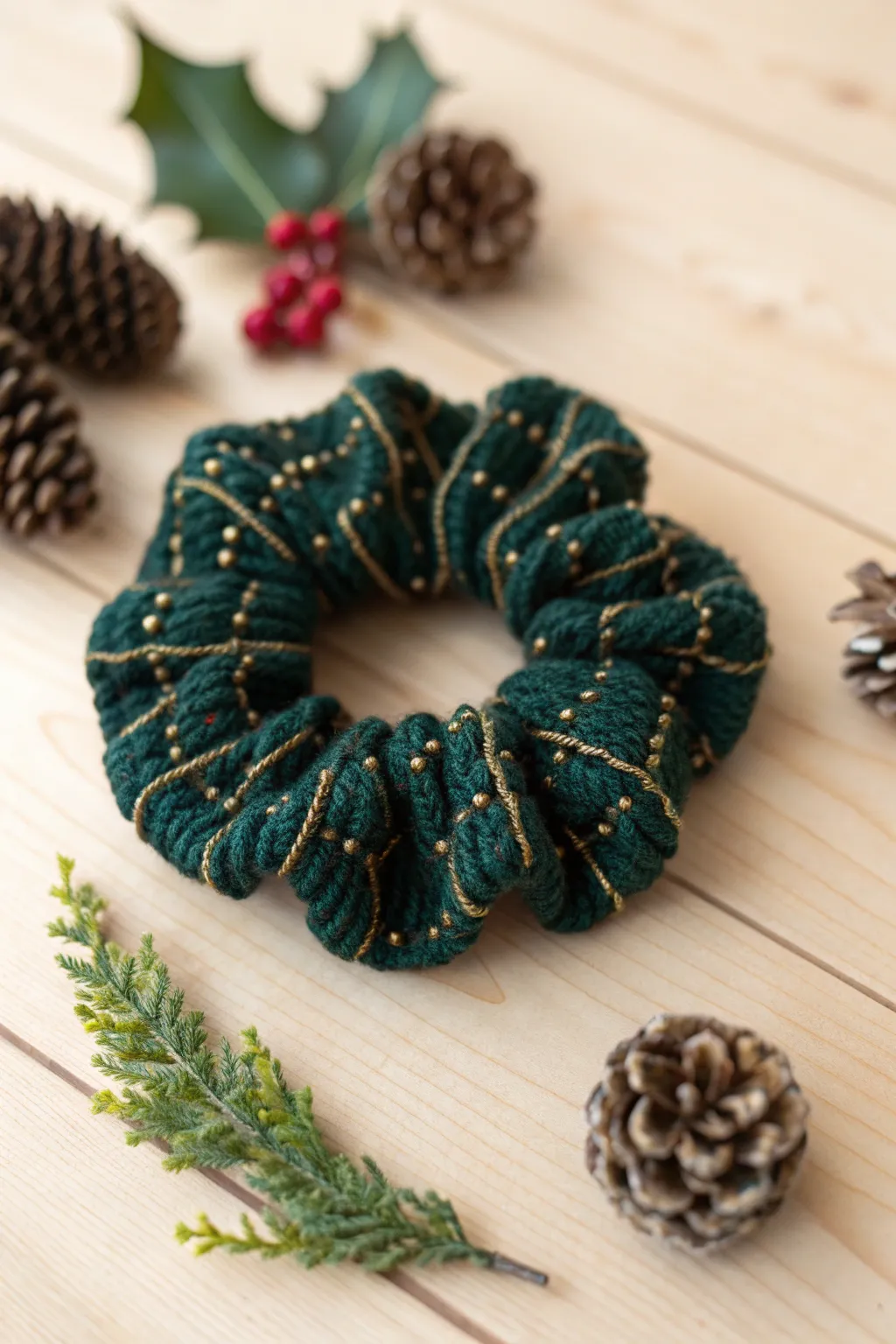 Crafted with love: Elevate your holiday style with these elegant, handmade scrunchies. Perfect for the festive season!