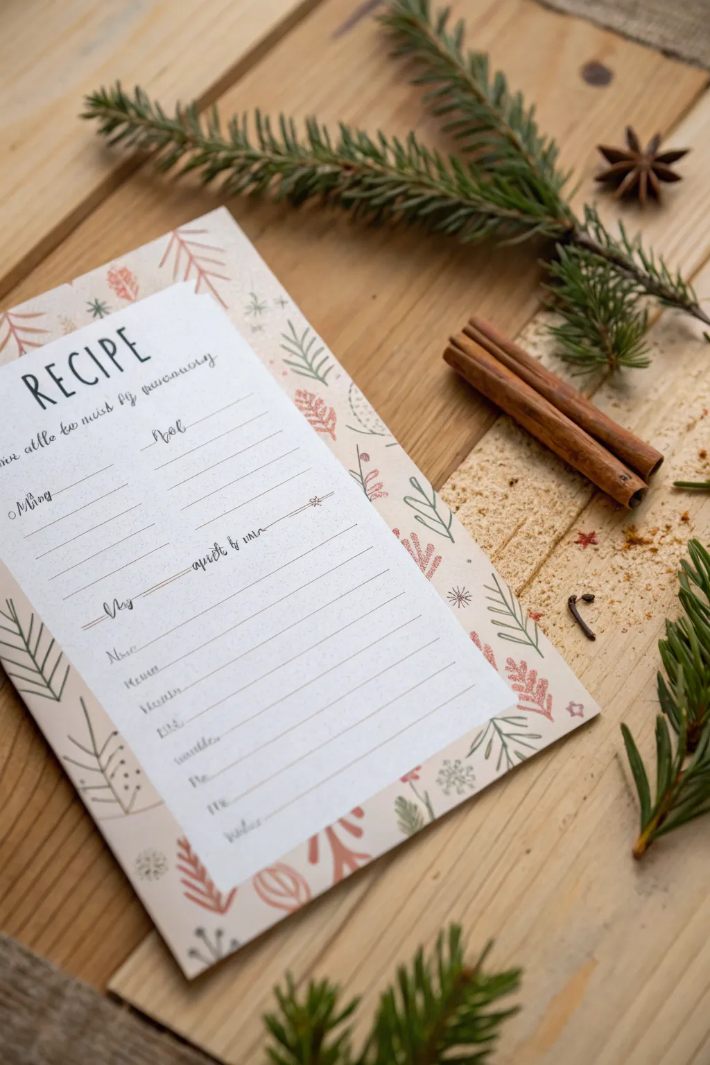 Capture the essence of tradition with a beautifully crafted holiday recipe card, the perfect touch for a minimalist Christmas Eve basket.