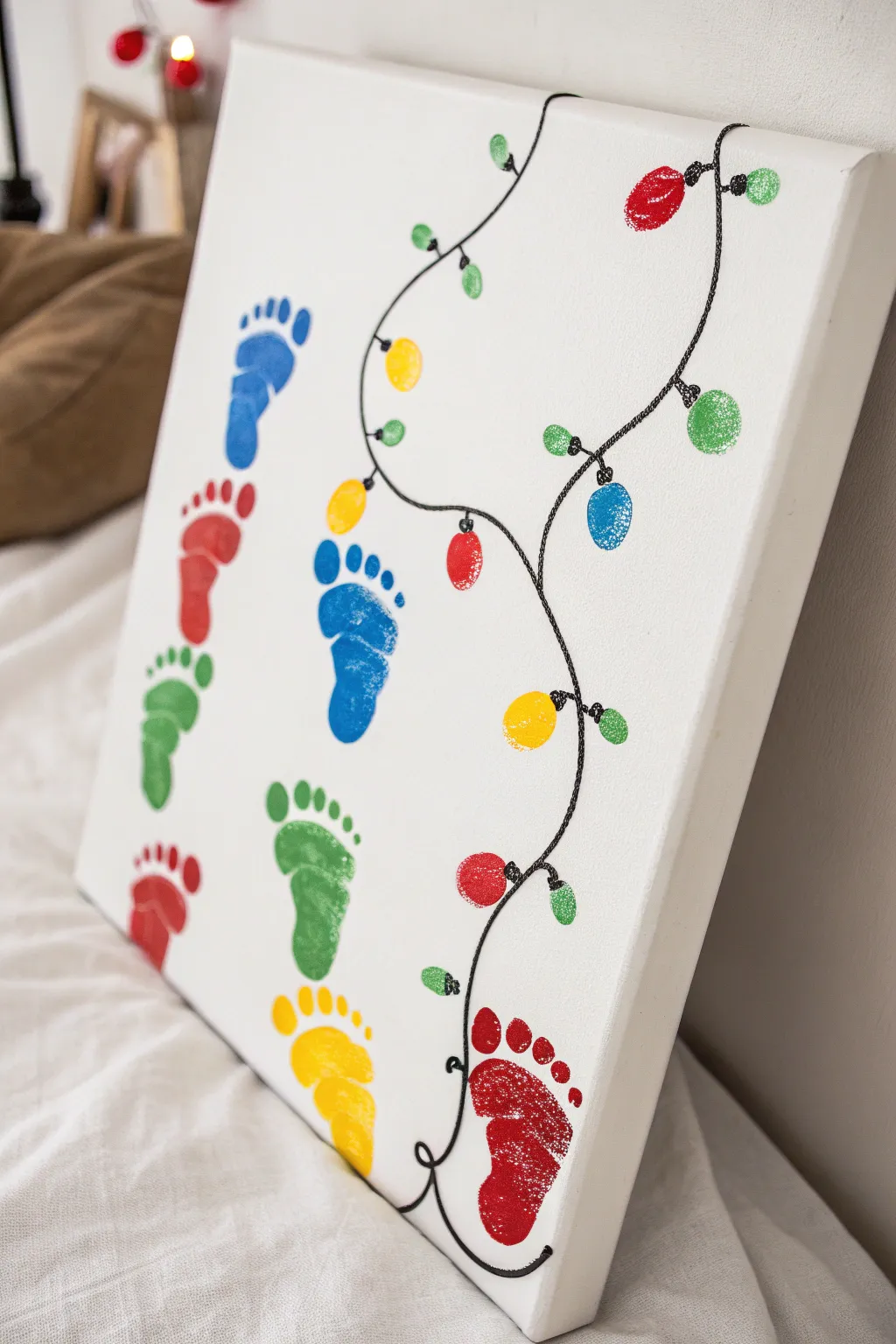 Illuminate your holiday spirit with this charming Footprint Christmas Lights art!