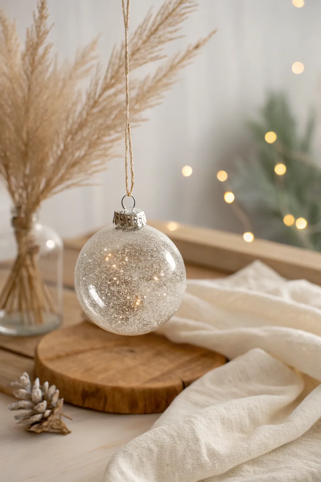 Add a touch of sparkle to your holiday decor with DIY glittering glass baubles.