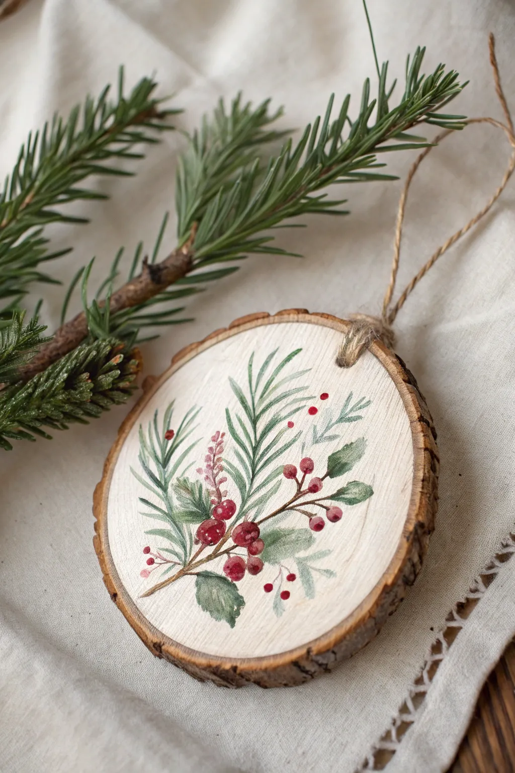 Embrace the beauty of simplicity with handcrafted watercolor wood slice ornaments this Christmas.
