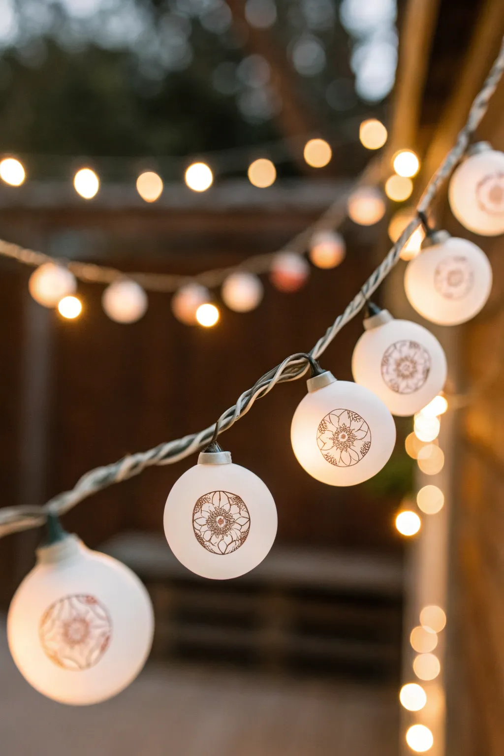Transform your space with enchanting glow: Circle stickers meet string lights for a magical touch.