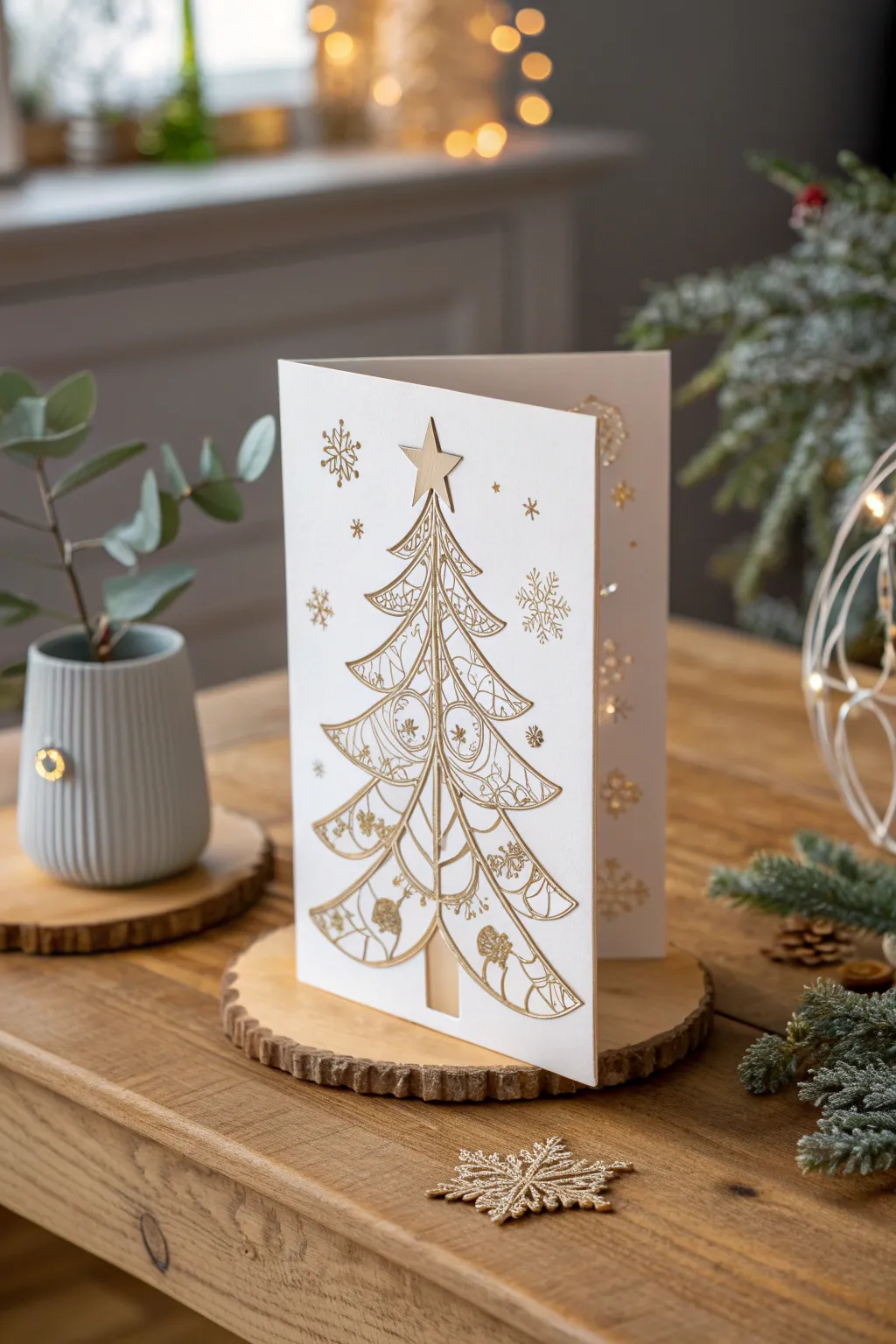 Delight in the art of simple elegance with handcrafted 3D Christmas cards.