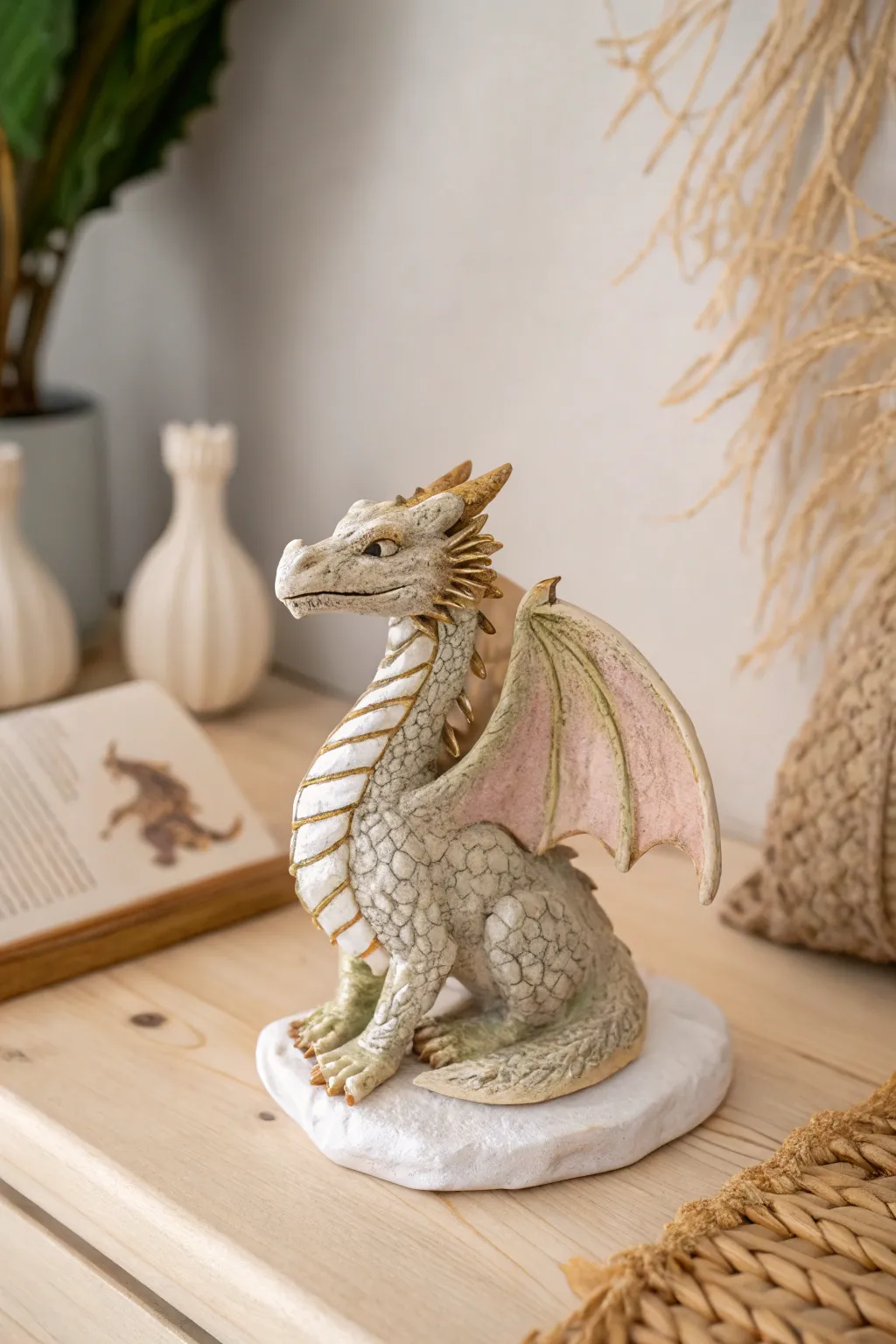 Explore the enchanting world of mystical dragons with this stunning clay creation, perfect for adding a touch of fantasy to your decor.