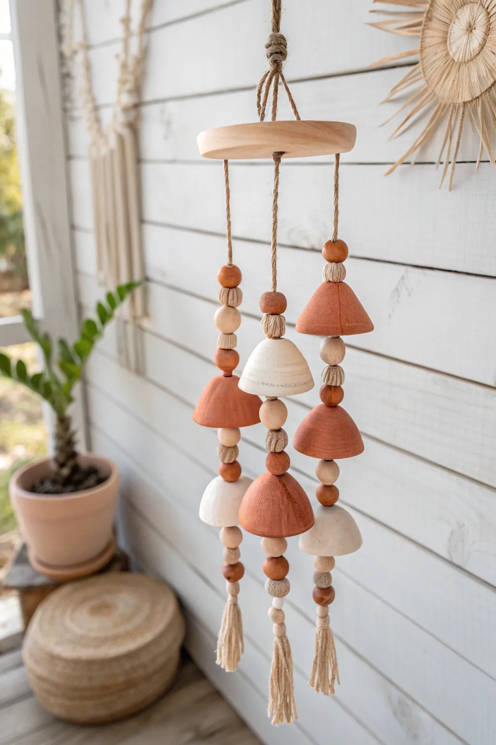 Embrace tranquility with a handcrafted clay wind chime that sings in the breeze, adding a touch of melodic elegance to your home decor.