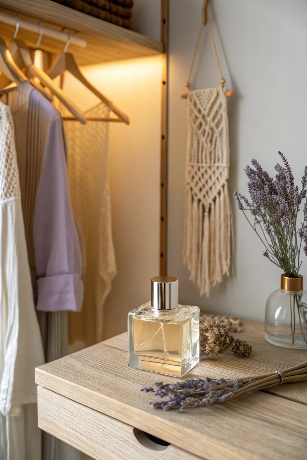 Elevate your closet with a touch of elegance: a chic perfume display that marries simplicity and style.