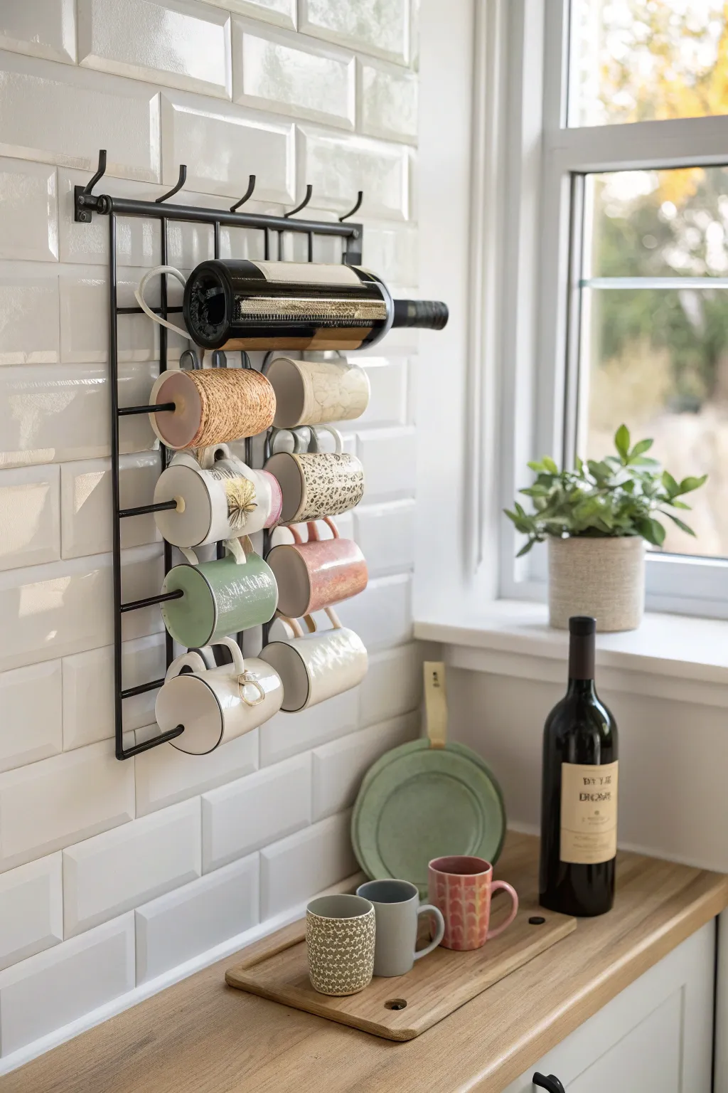Elevate your mug storage with a chic repurposed wine rack—where functionality meets Scandinavian elegance!
