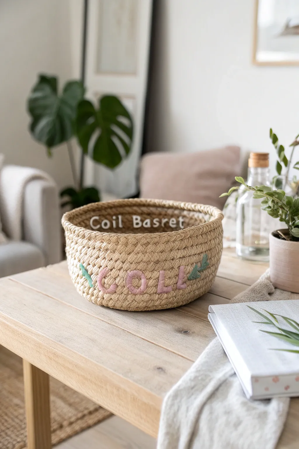 Add a personal touch to your space with a beautifully embroidered coil basket. Perfect for gifting or keeping as a cherished piece.