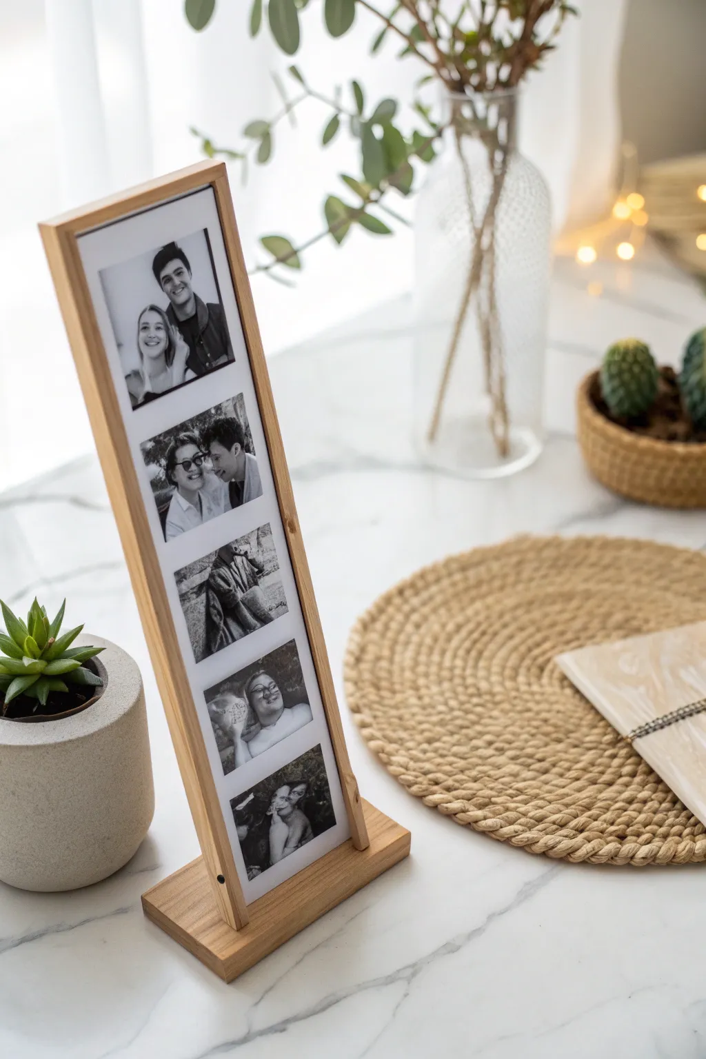 Capture your memories in style with this minimalist photo strip display.