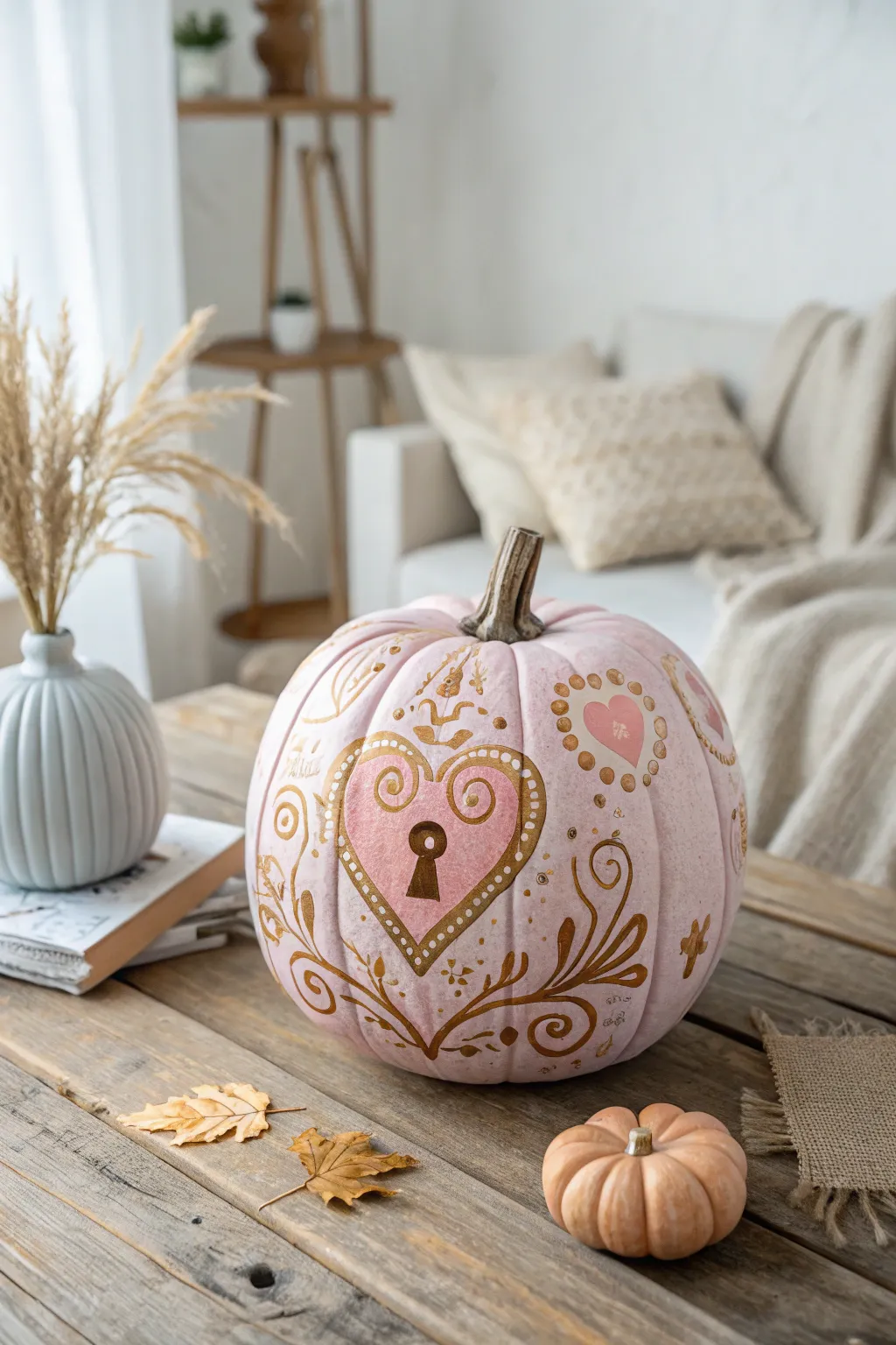 Unlock the charm of autumn romance with this love lock pumpkin design.