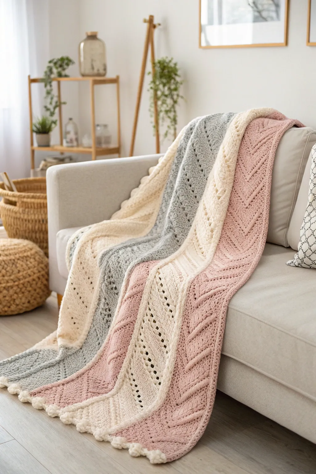 Embrace elegance with diagonal patterns that flow seamlessly, adding a dynamic touch to your cozy sanctuary.